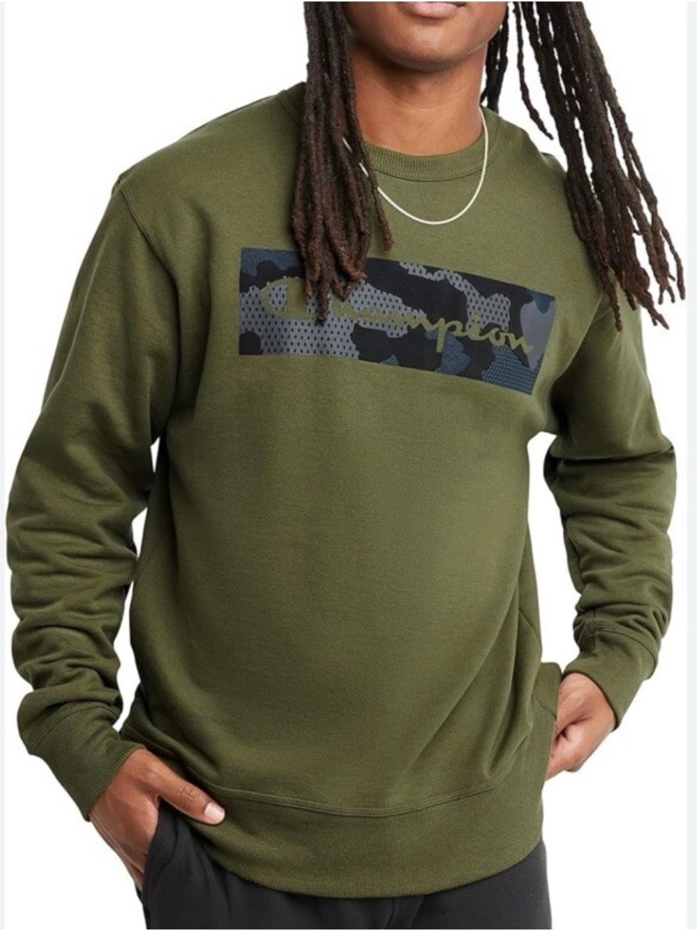Champion Fleece Crew College Camu Lounge Comfort Preppy Green Sweatshirt